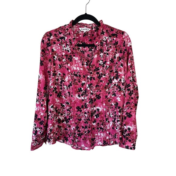 Nanette Lepore Pink Floral Long Sleeve Blouse Button Up‎ Blouse M Pleat Front - Picture 2 of 10